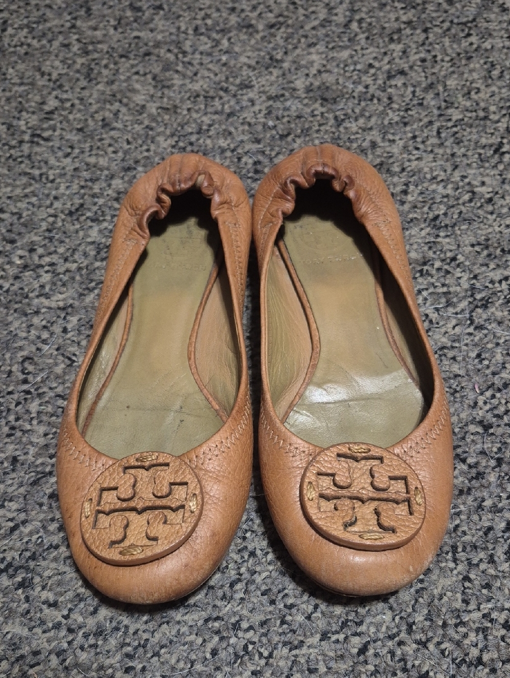 Tory Burch Chestnut Leather Logo Ballet Flats Size 7